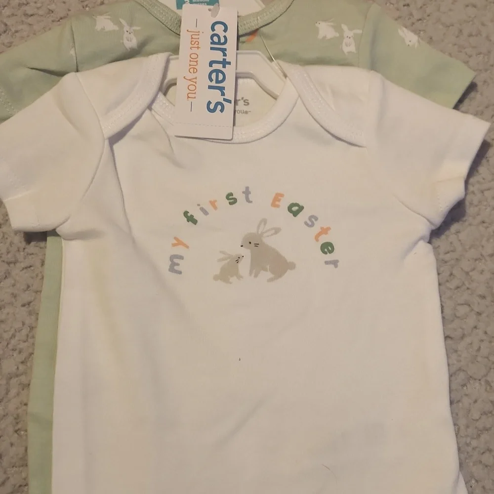 Brand New, Infant Baby First Easter Clothes, Onesies and Bib Set